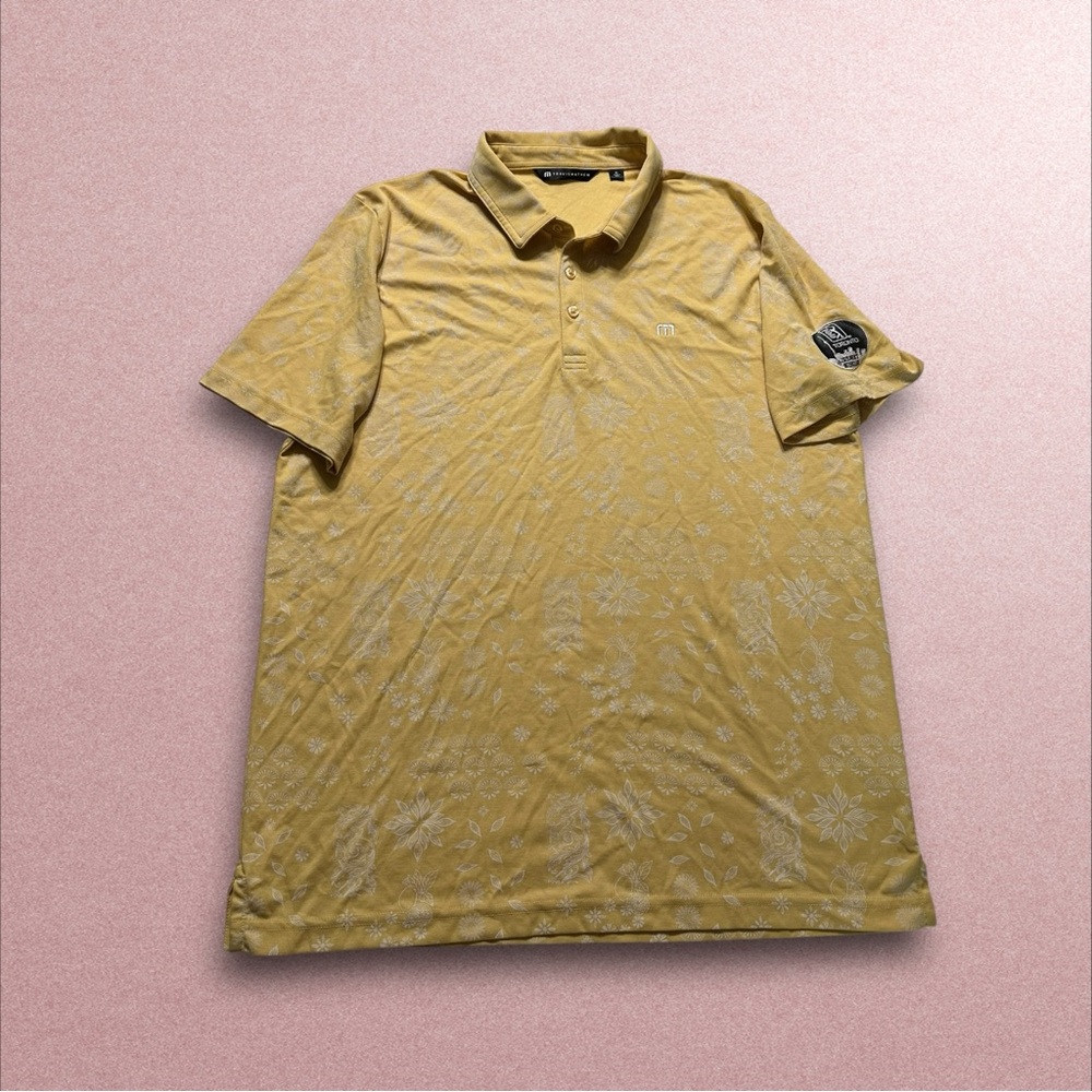 Travis Mathew Shirt Men’s XL Yellow White Short Sleeve Floral Golf Performance